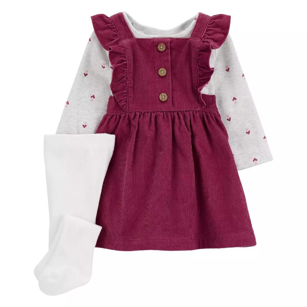 Carter's Baby Girls Size 6 Months Cotton Maroon Corduroy Jumper Set 3 Piece NWT